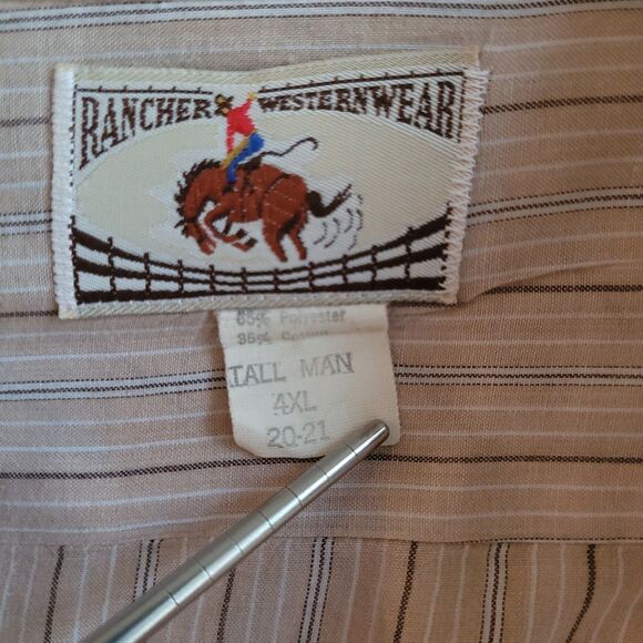 Rancher Westernwear Shirt 4XL Tall Man Snap Brown Stripe Short Sleeve Vintage - Picture 2 of 16